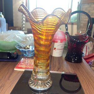 Vintage Imperial Glass Marigold Ripple Swung Carnival Glass Vase
